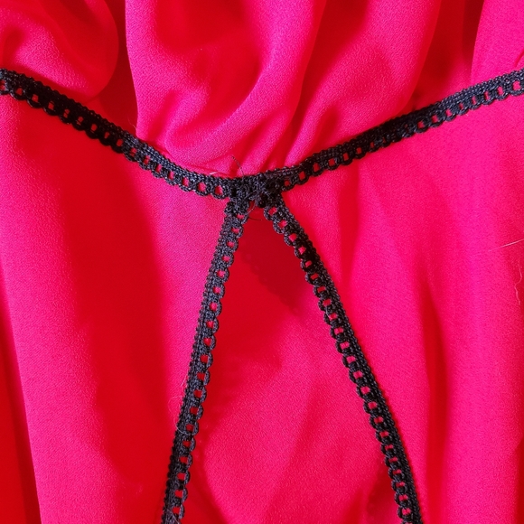 Vintage 90s Fairweather red & black lace empire waist strappy gown - Picture 3 of 8